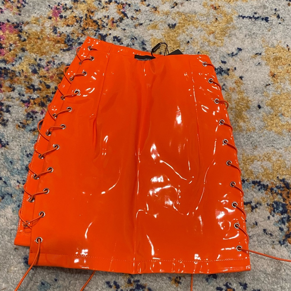 PrettyLittleThing Orange Lace-Up Mini Skirt